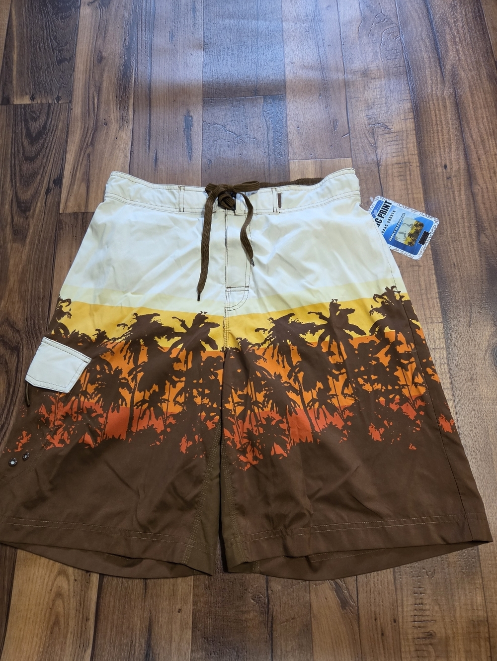 Magic Print Changing Men's Tropical Sunset Swim Trunks Or Board Shorts. Sz L New
